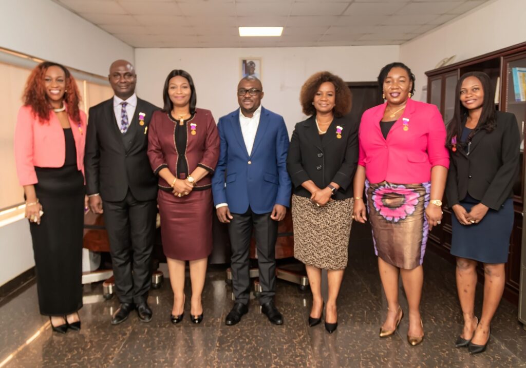 L-R Mrs. Nkechi Onyenso, FCIS, Chairman, Publicity and Advocacy Committee, ICSAN, Mr. Francis Olawale, FCIS, ICSAN Honorary Treasurer, Mrs. Funmi Ekundayo, FCIS, President and Chairman of Council, ICSAN, Dr. Rabiu Olowo, Executive Secretary of the Financial Reporting Council of Nigeria, (FRC), Mrs. Uto Ukpanah, FCIS Vice President, ICSAN, Mrs. Lynda Onefeli, FCIS, Council Member, ICSAN, Oladunni Ogunsulire, FCIS, Head of Secretariat, ICSAN during a Courtesy visit to Financial Reporting Council of Nigeria, (FRC) on Tuesday 12th December, 2023